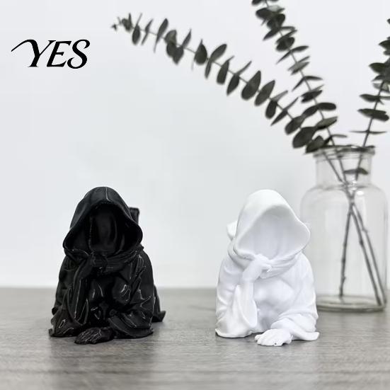 Niche Art Ornament 3D Printed Lying Robe Girl Statue, Modern Minimalist Hooded Home Decor Woman Desktop Decoration, Elegant Sculpture Gift Solid