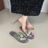 Fairy Wind Sweet Bow Sandals Crystal Shoes Flower Bag Head Cool Slippers Women's Summer Fashion Beaded Flat Slippers