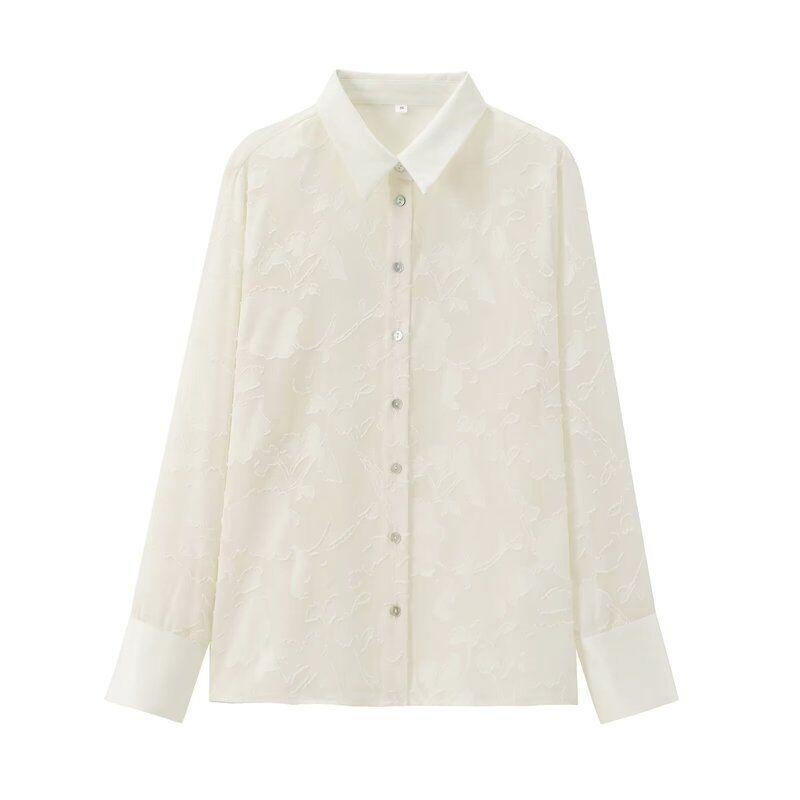 Fashion Style 2024 Summer New Arrival Women's Stylish Easiest for Match Velvet Patchwork Translucent Shirt 7484064
