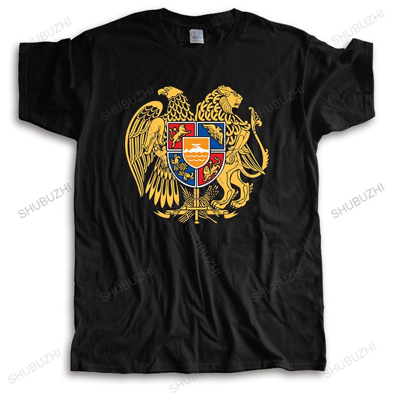 Casual ARMENIA Coat of Arms T Shirt for Men Eagle Tee Group Quality T-Shirts Short Sleeved Blac
