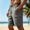 Men's Solid Color Drawstring Elastic Waist Cargo Beach Shorts.