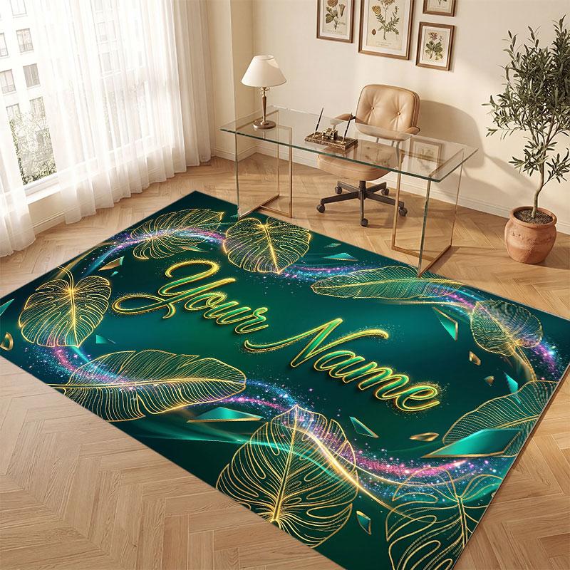 Decorative Artwork Theme Crystal Velvet Floor Rug Personalized Custom Name Text Warm Carpet Home Decoration