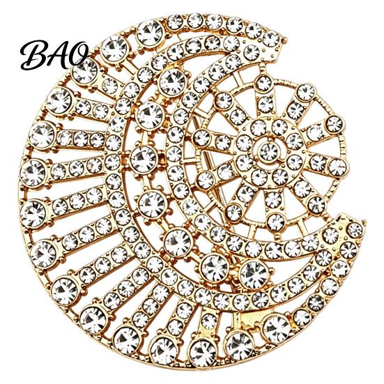 Women Fashion Jewelry Hollow Rhinestone Sun Moon Brooch, Metal Lapel Pin for Out Men Women, Accessories Clothing Scarf Hat Decoration Bag