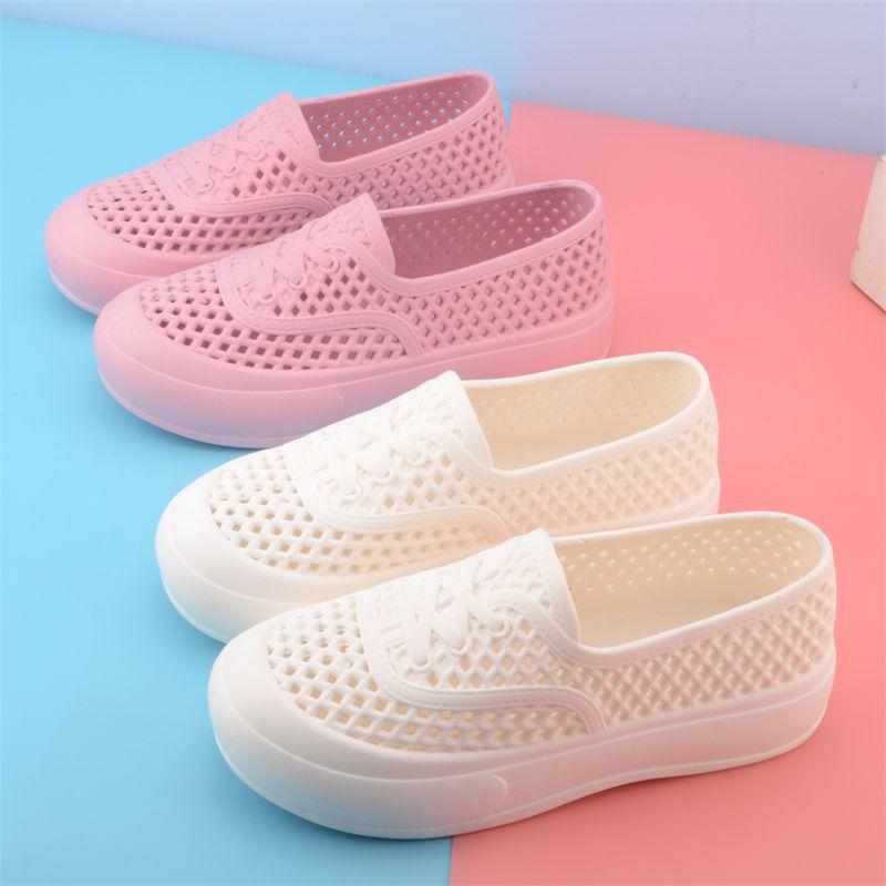 White Mesh Breathable Flat Bottom Anti Slip Women's Work Shoes Comfortable Summer Plastic Rain Shoes