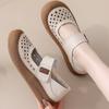 Handmade Light Luxury Retro Fashion Genuine Leather Hollowed Out Cowhide Sandals - Velcro Flats Women's Shoes
