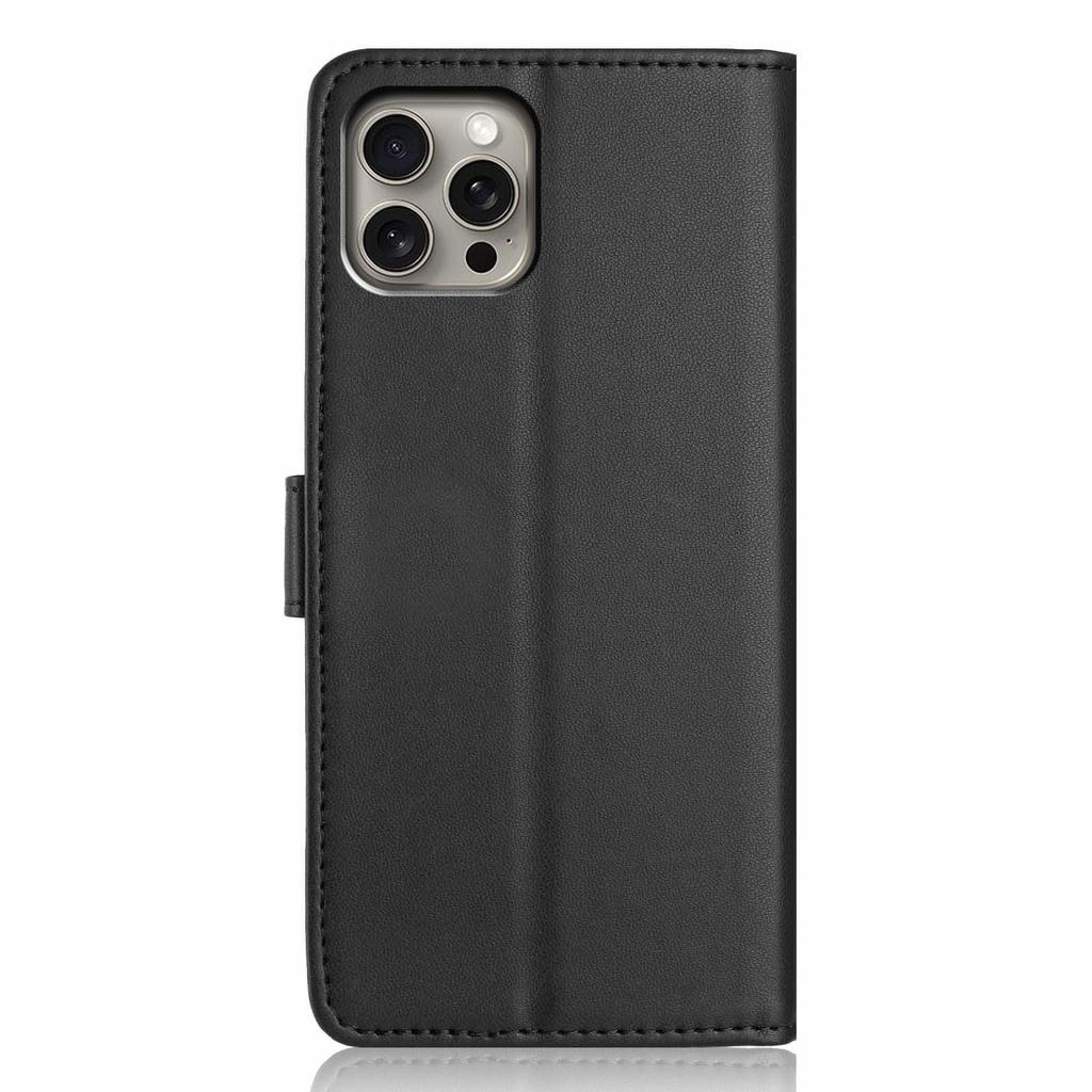 For iPhone 15 Pro Max Wallet Case with Strap/Multiple Card Slots Solid Color Leather Stand Phone Cover