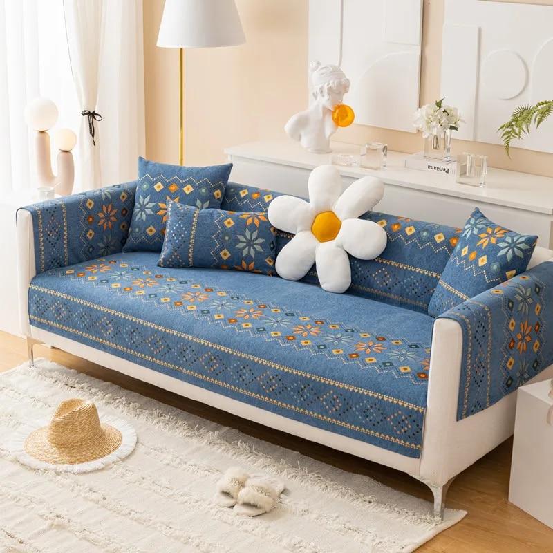 Chenille Embroidery Sofa Cushion Thickened Non-Slip Sofa Cover Four Seasons Universal Living Room Sofa Cover Backrest Towel