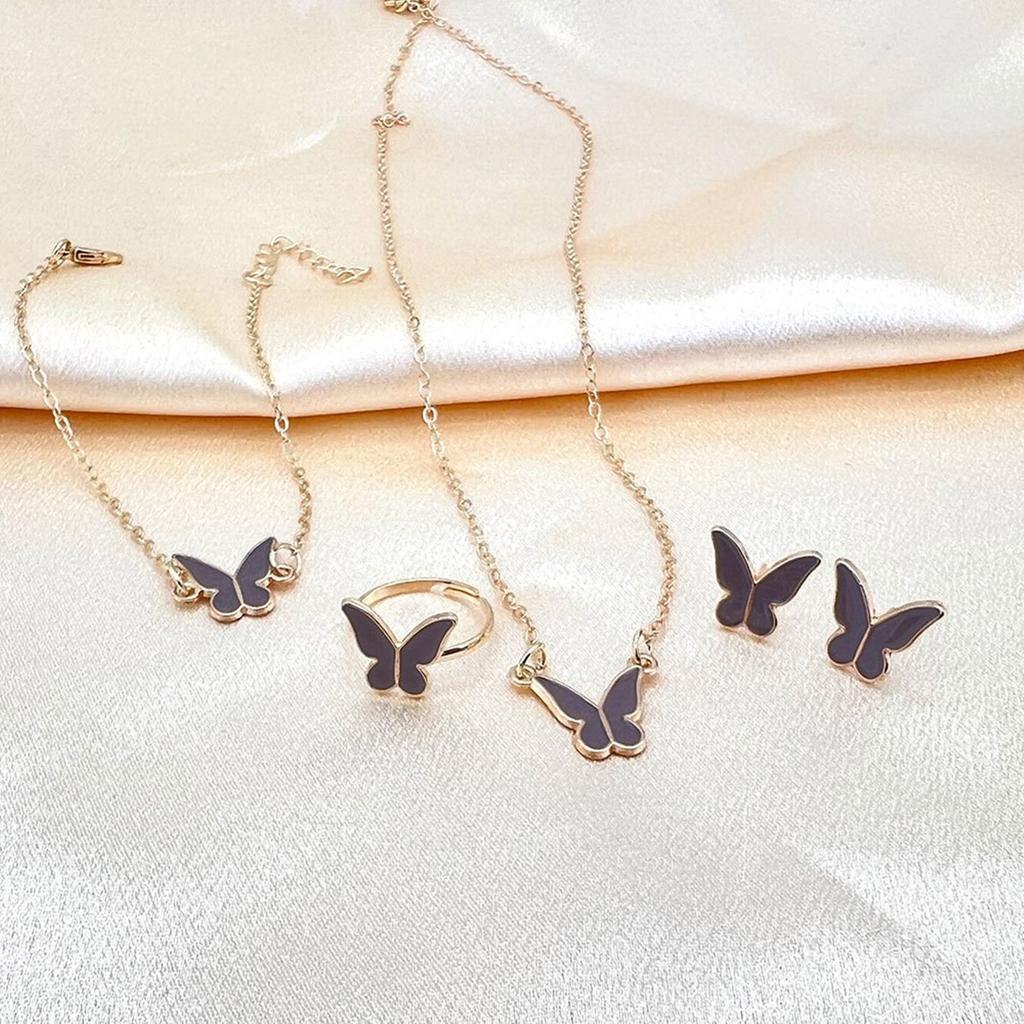 Chic Butterfly Pendant Necklace Bracelet Ring Earrings Set for Fashion Forward Women Looking To Enhances Their Outfits