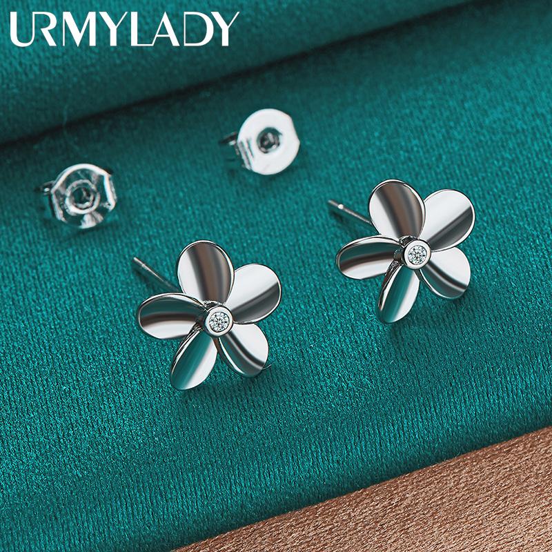 925 Sterling Silver Flower Stud Earrings For Women Fashion Jewelry