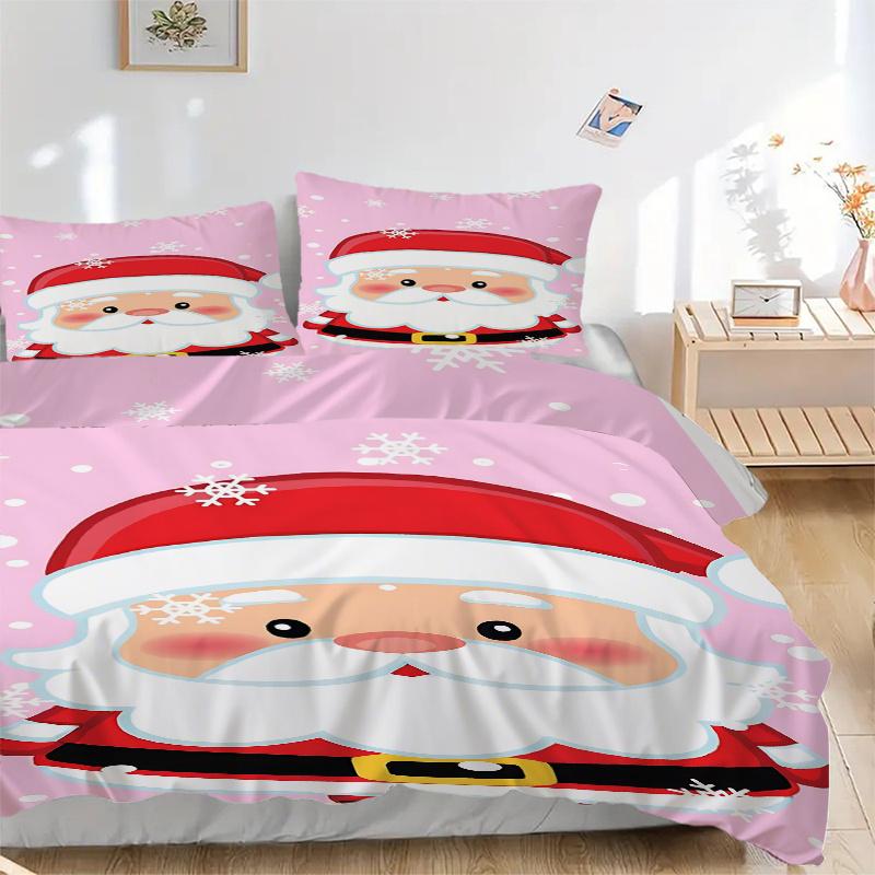 

3pc Christmas Santa Claus Snowflake Pink Bedding Set-Festive Decoration for Bedroom,Guest Room,Living Room 1215a 135x200cm
