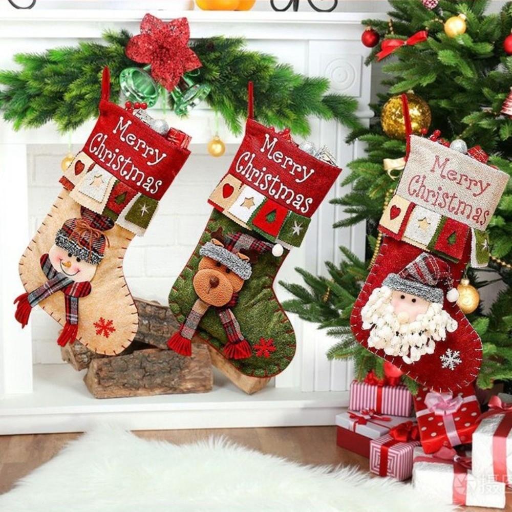 Hanging Christmas Stocking Three-dimensional Santa Claus Christmas Sock Elk Large Capacity Christmas Decoration Children