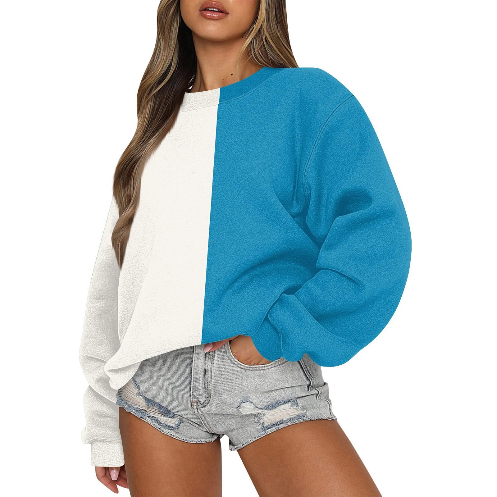 

Женский повседневный модный удобный свободный свитер с круглым вырезом и длинными рукавами с разноцветным принтом XL небесно-голубой