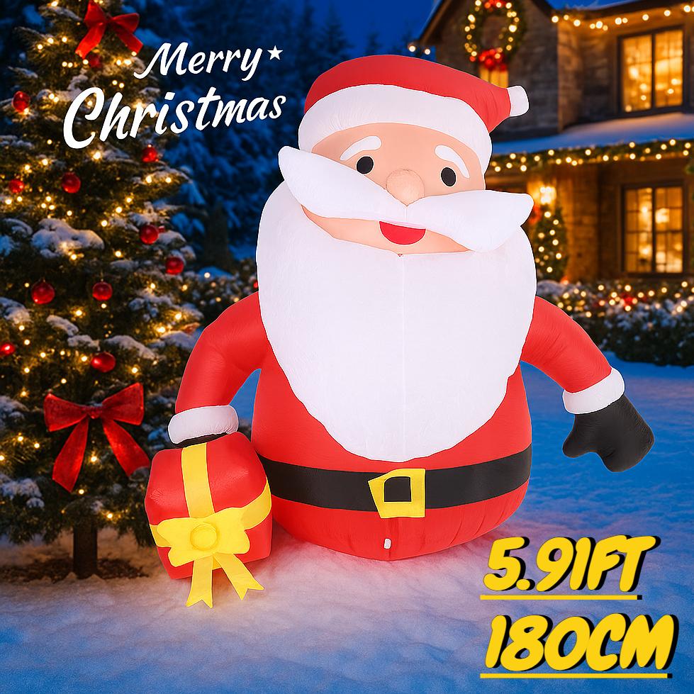 5.91FT Inflatable Toy Santa Claus Gift Box with LED Lit Xmas Yard Party Decoration Christmas Home Supplie Ornament Festive Gift