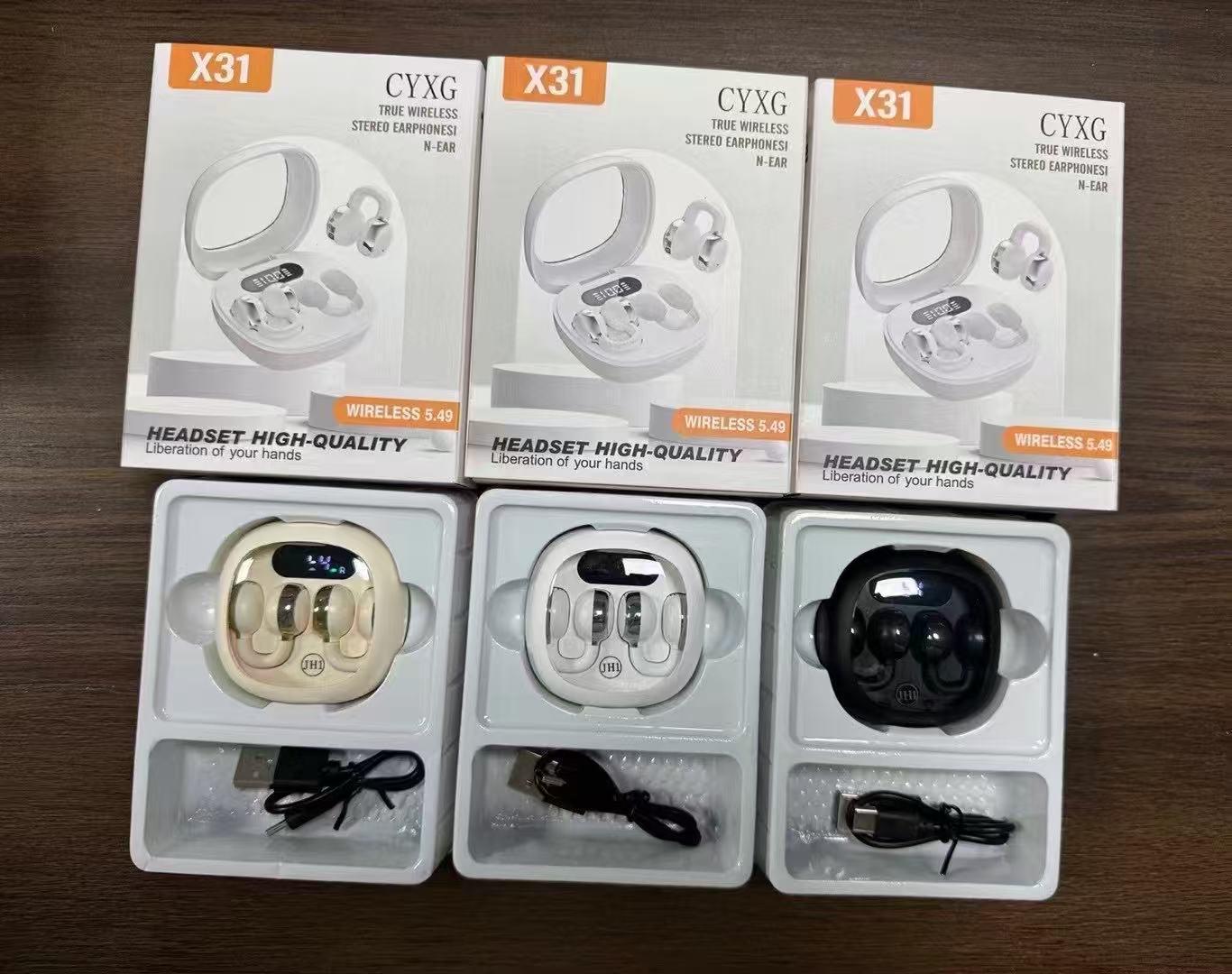 

X31 LED Display Ear Clip Headphones - Non-In-Ear, Long Battery Life, Comfortable, High Sound Quality