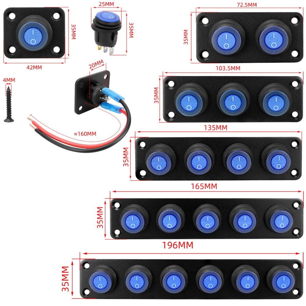 LED Switch Panel 12V 1- 6 Gang Marine Boat RV Car Toggle Button IP67 Waterproof Rocker Switch Panel For Boat Marine Ship Truck