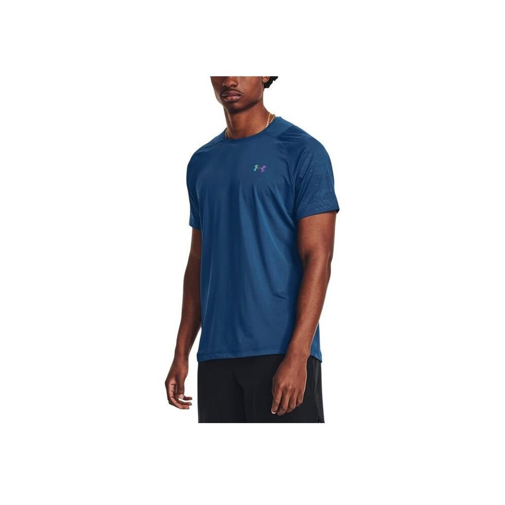 Under Armour Rush Series Solid Textured Training T-Shirt Men Tops Blue 1376790-426