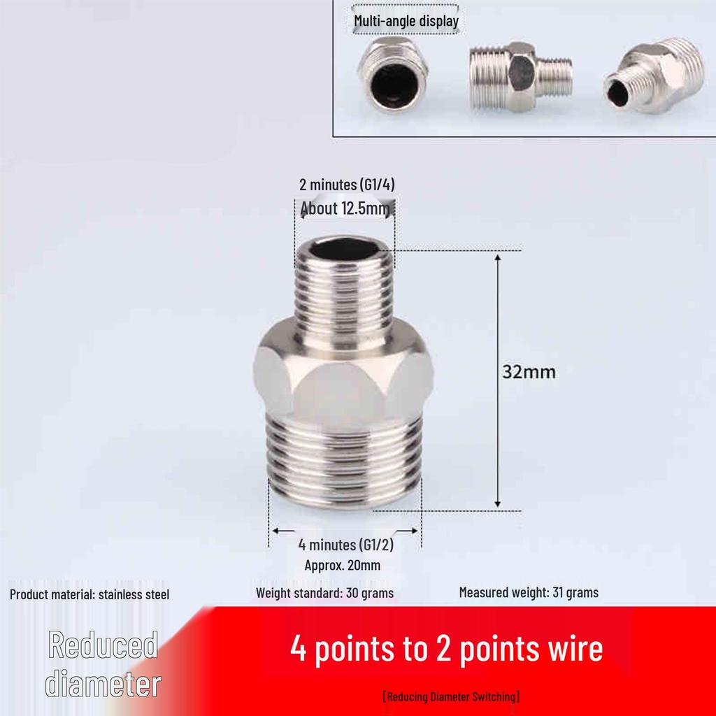 304 Stainless Steel Double-Headed Hexagonal Eccentric Reducer, DN25, 1/2" to 3/4" Male Thread Straight Stud