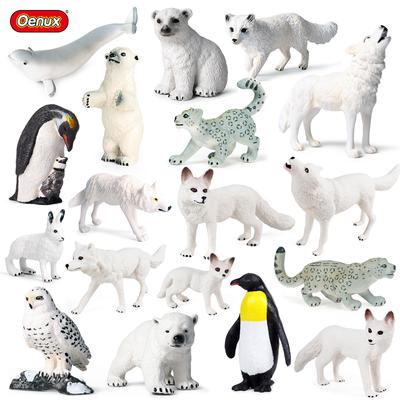 Oenux Arctic South Pole Animals Simulation Penguins Polar Bear Wolf Beluga Whale Action Figures Model Figurine Pvc Kid Toy Gift