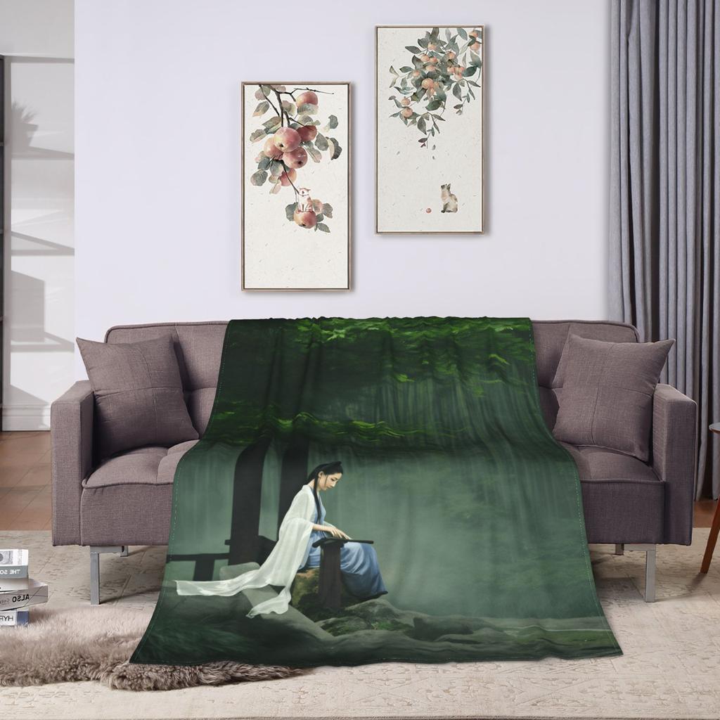 Chinese ink painting Soft Warm Blanket  Child Plush Throw Blanket Street Trend Couch Bed Flannel Bedspread Sofa Bed Cover