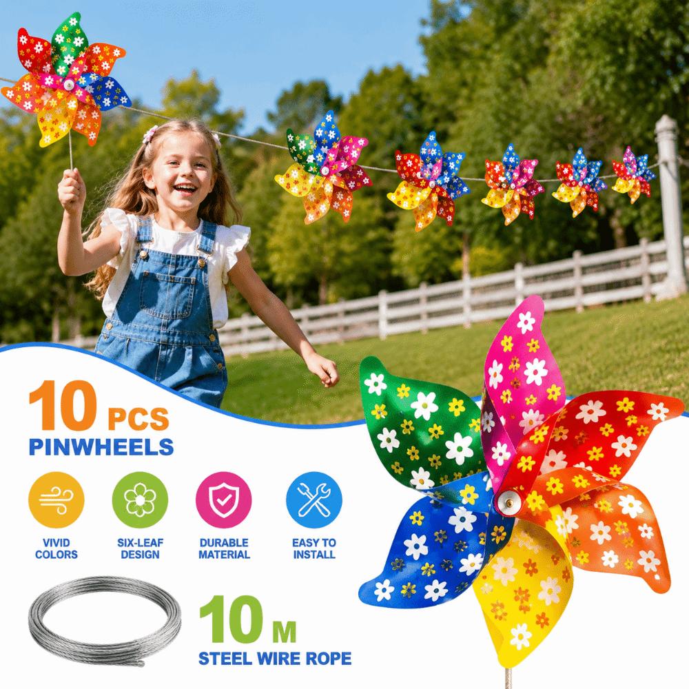 3D Flower Colorful Windmill String Mounted Bird Repeller Spinning Outdoor Pinwheel  Garden Yard