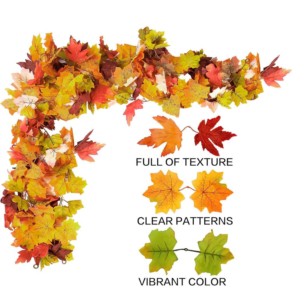 5.7 Feet Autumn Wreath Hanging Vine Maple Leaf Garland Fall Decoration For Home Christmas Wreath Wedding Decor Holiday Seasonal Decoration