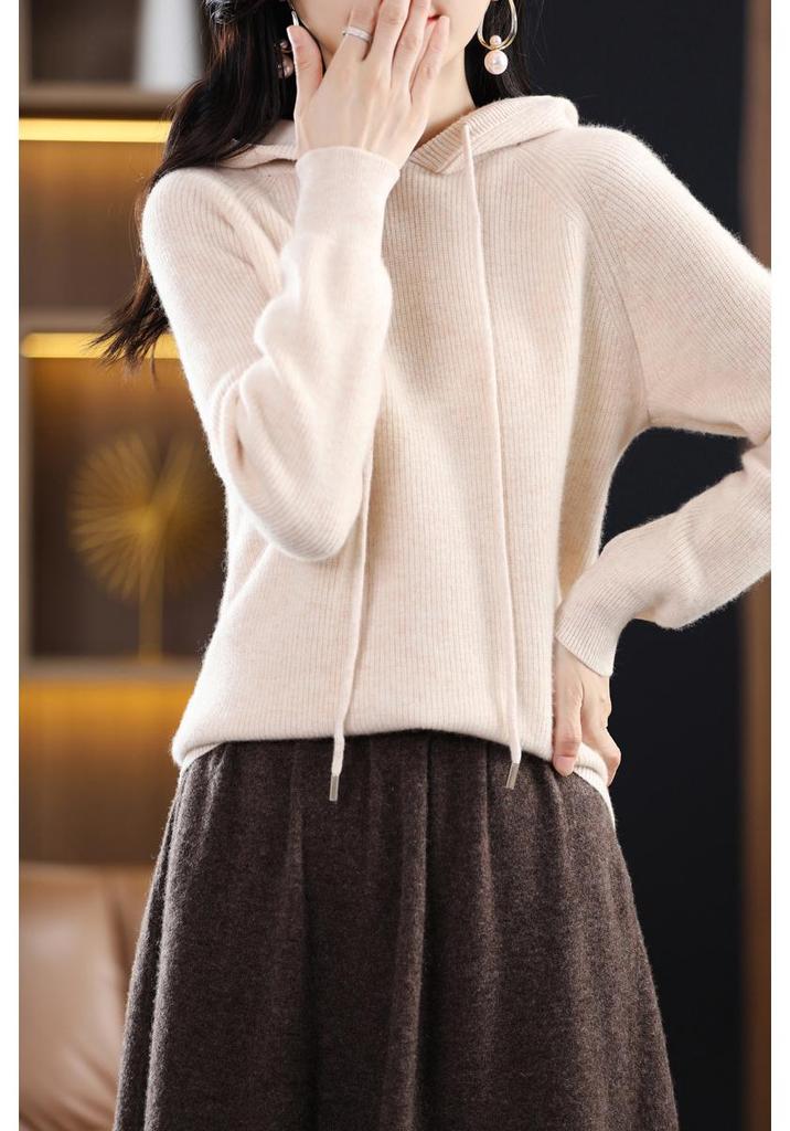 Women's Ribbed Knit Hoodie: Cozy, Loose-Fit Jacket for Autumn/Winter