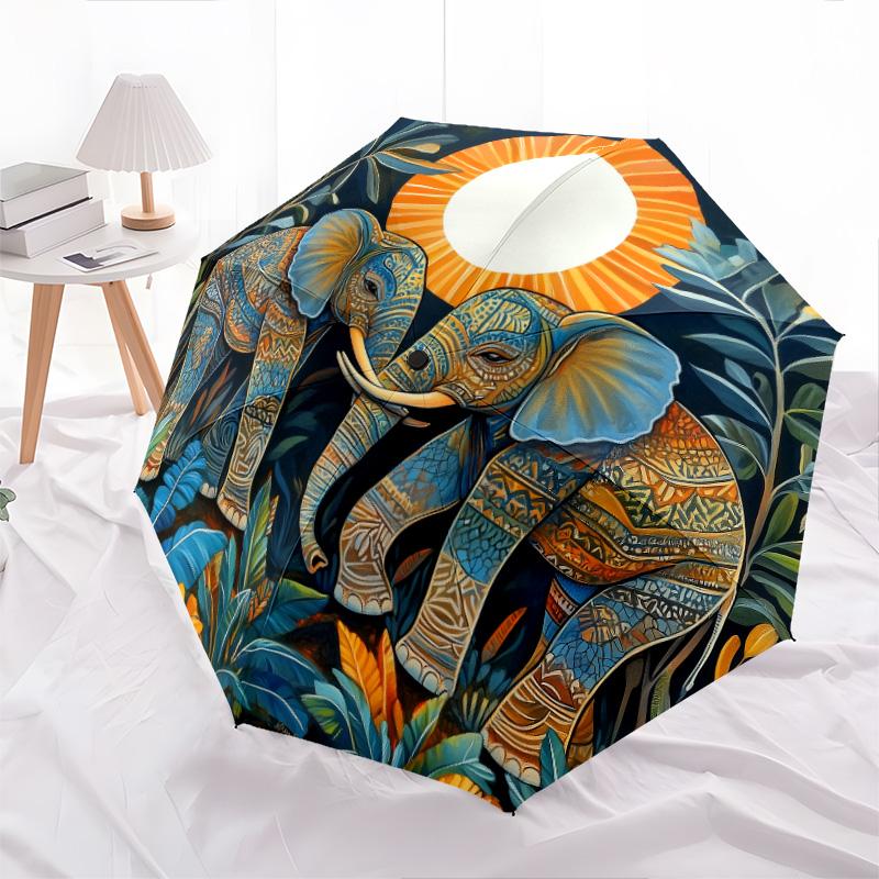 Animals In the Grass Pattern, Automatic Folding Umbrella, Portable and Foldable Design, 8 Ribs, a Christmas or Birthday Gift.