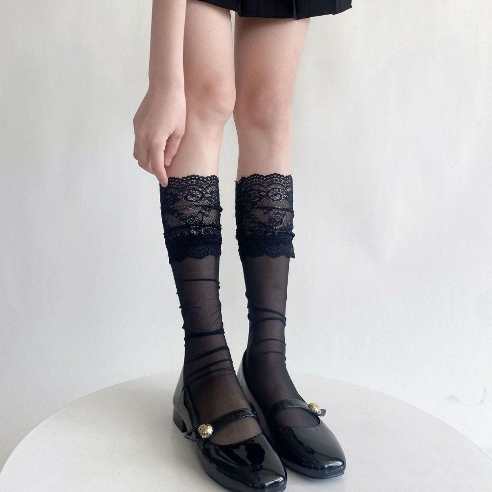 Lace Ruffle Lace Ruffle Long Socks Sheer Knee High Socks JK Lolita High Tube Socks Sweet Girls