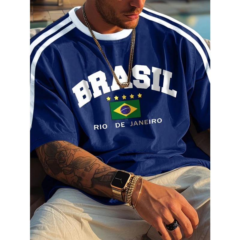Wengy 2 Zomer Vijfsterren Brasil Print T-shirt Voor Mannen Korte Mouw Ronde Hals T-shirts Vintage Casual Sport Mesh Jersey Oversized Tops S