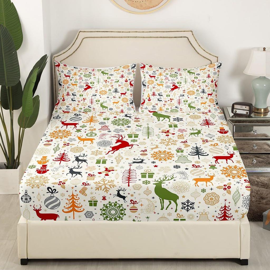 Christmas Element Pattern Mattress Four-Piece Bedding Set Bedroom Dormitory Bedding Decoration