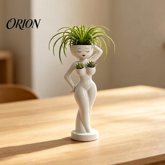 Indoor Outdoor Decorative Planter Funny Female Figure with Drainage Holes, Elegant Lady Flower Pot for Durable Resin Succulents Container Succulents,