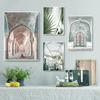 Green Leaves Cactus Mosque Morocco Door Posters Prints Canvas Painting Islamic Calligraphy Wall Art Pictures Living Room Decor