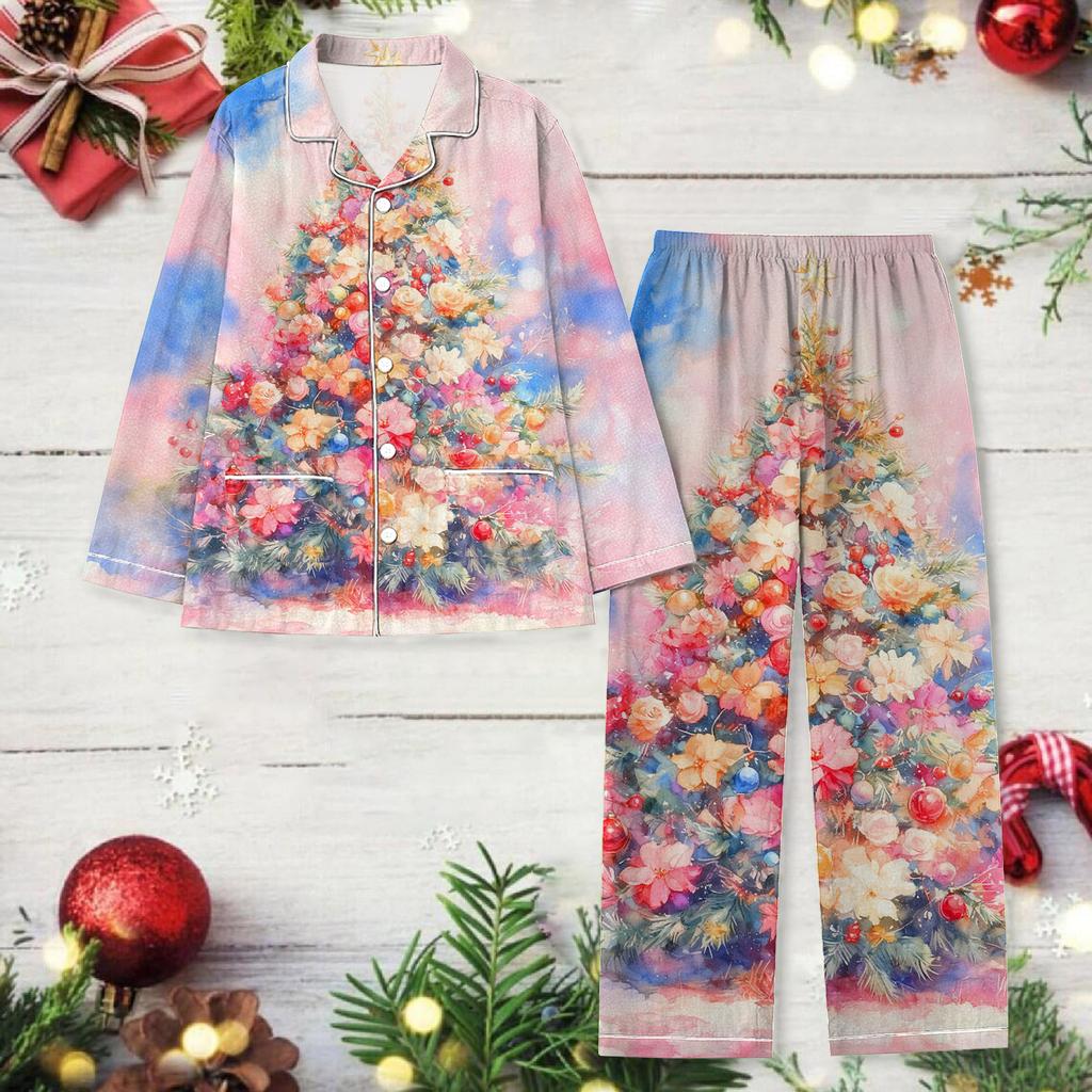 Ladies' Christmas Printed Long Sleeved Long Pants Casual Home Set