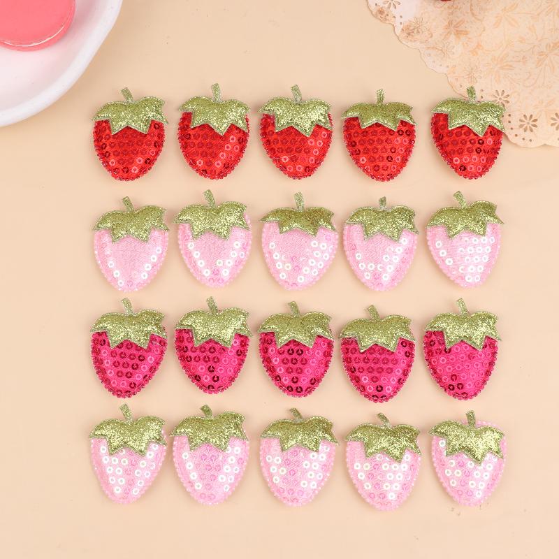 20Pcs Sequined Strawberry Patch Sewing Appliqued Sew On Clothes Decoration For DIY Hiarpin Accessories
