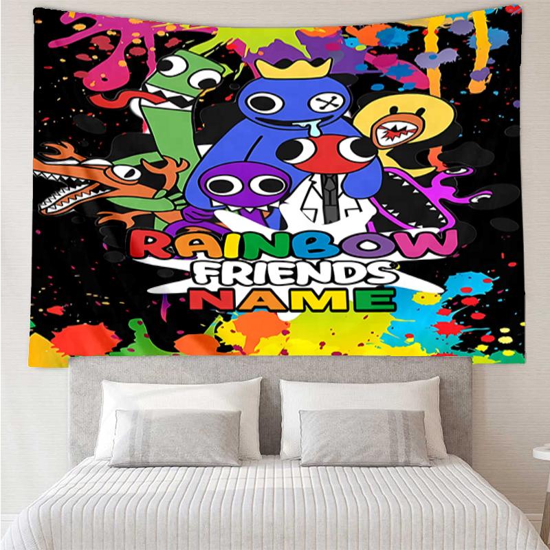 Custom Name Rainbow Friends Print Tapestry, Backdrop, Easy Setup, Ideal for Bedroom, Office & Living Room, with Aesthetic Wall Hanging Decor.
