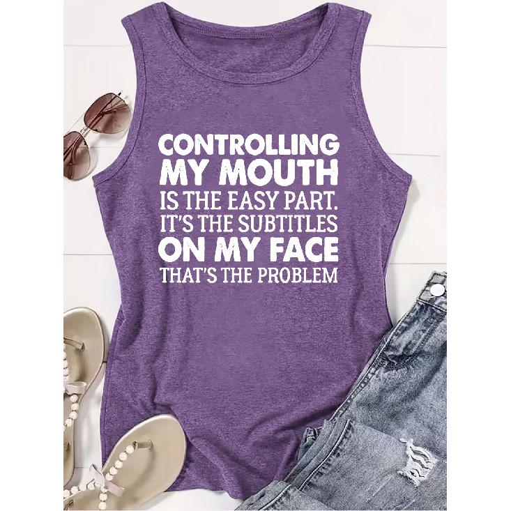 2026 Funny Quirky Text Print Women Sleeveless Tank Top Trendy High Quality Casual Spring Summer Vest S фиолетовый