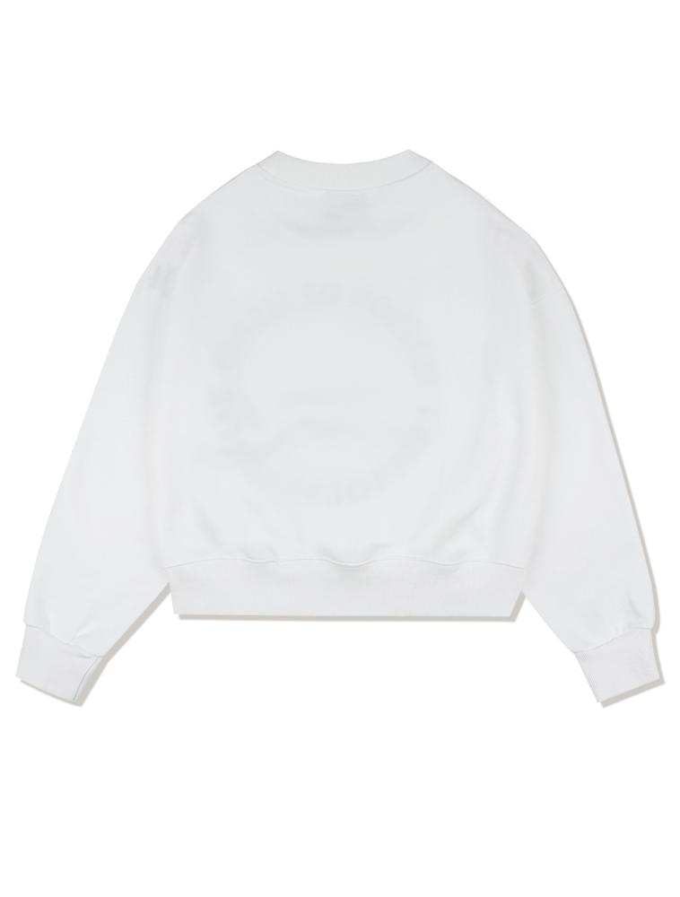 LA MAISON STUDIO [Fleece Lined] Women'S Crop Bear Friends Embossed Embroidery Sweatshirt White (Fcb3Ts355W)