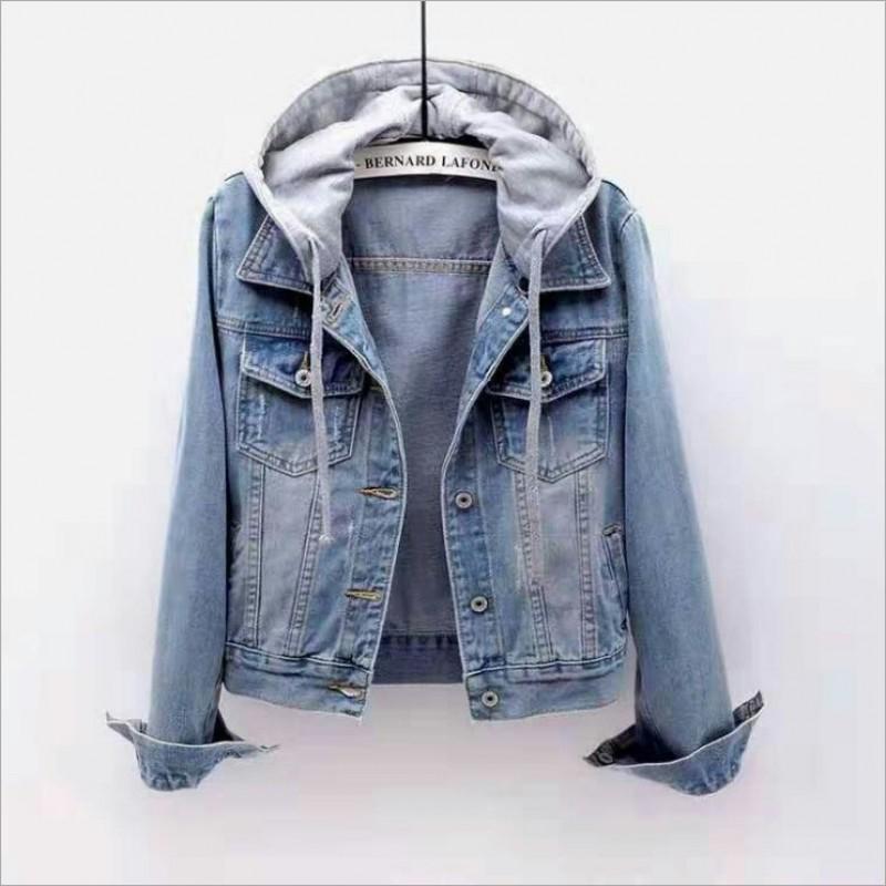 Giacca di jeans da donna taglie forti corta corta con cappuccio manica lunga capospalla casual azzurro chiaro classico vintage