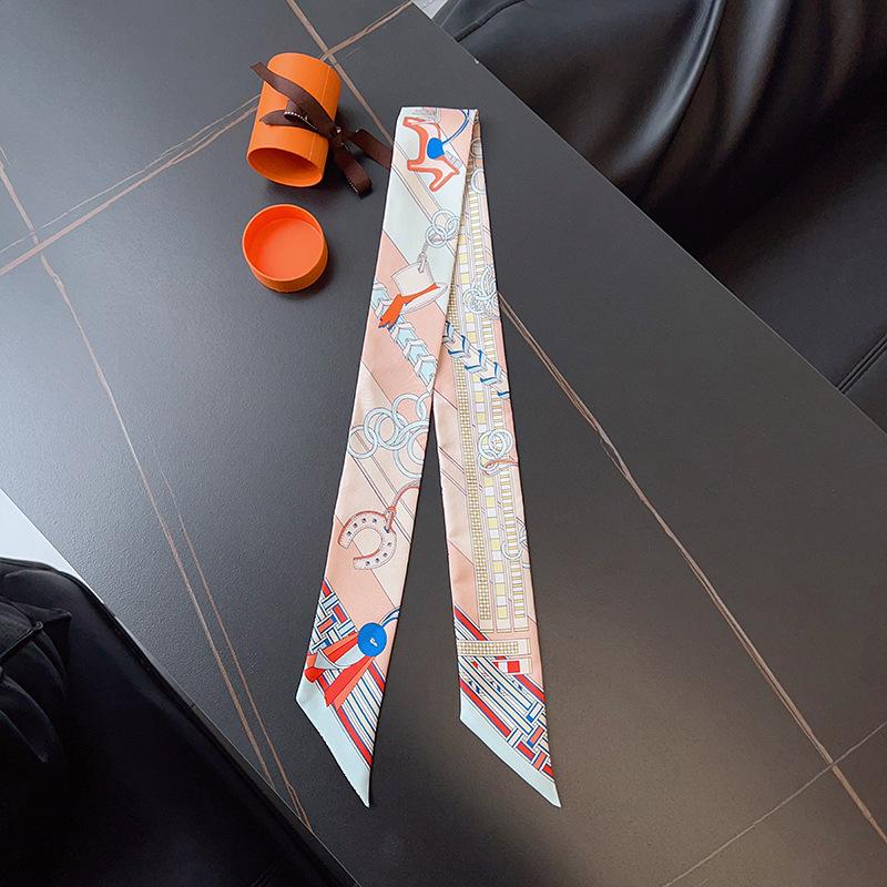 New ins wind reins small silk scarf decorative printing wrapping bag handle slender silk DIY handmade headband