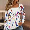 Tops for Women Distressed Floral Print Long Sleeve Fake Two‑Piece Top Fall Casual Slim Pullover Women's Long Sleeve Top
