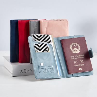 Passport Wallet Women PU Anti-theft Passport Holder Travel Wallet Men ID Bank Credit Card Holder with Magnetic Buckle