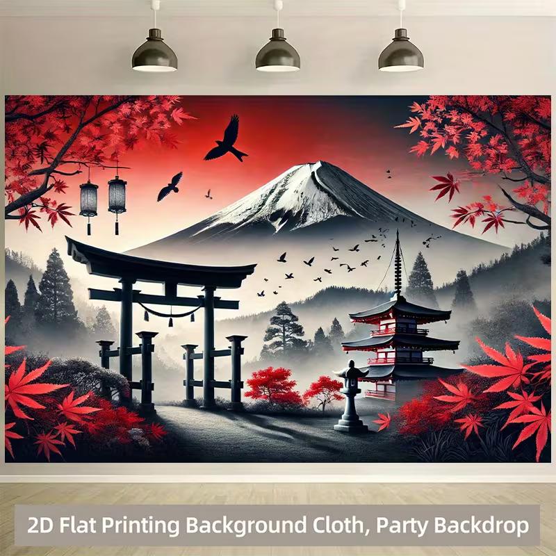 2D Traditional Japanese Temple with Mount Fuji Backdrop Cloth