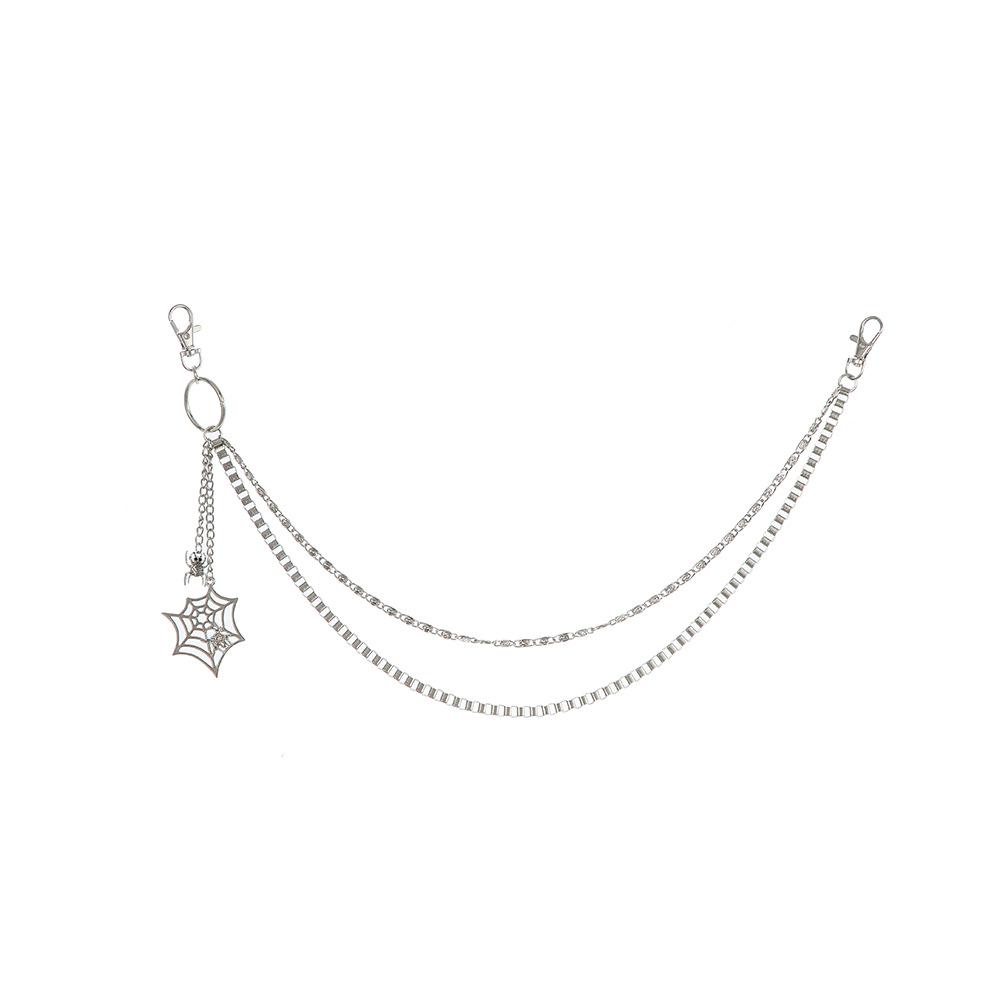 Unisex Hip Hop Metal Waist Chain with Spider Web Pendant and Multi-layer Design