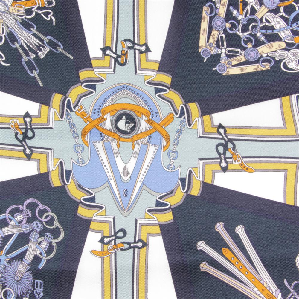 POBING Curled Twill Silk Scarf Women Saddle Bouquet Double Side Printed Square Scarves Wraps Echarpes Foulards Femme Hijabs 70CM