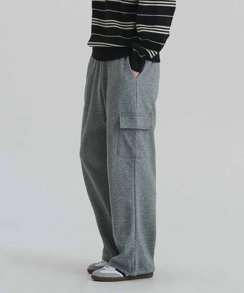 Credmens Soft Brushed String Wide Cargo Pants (Gray)