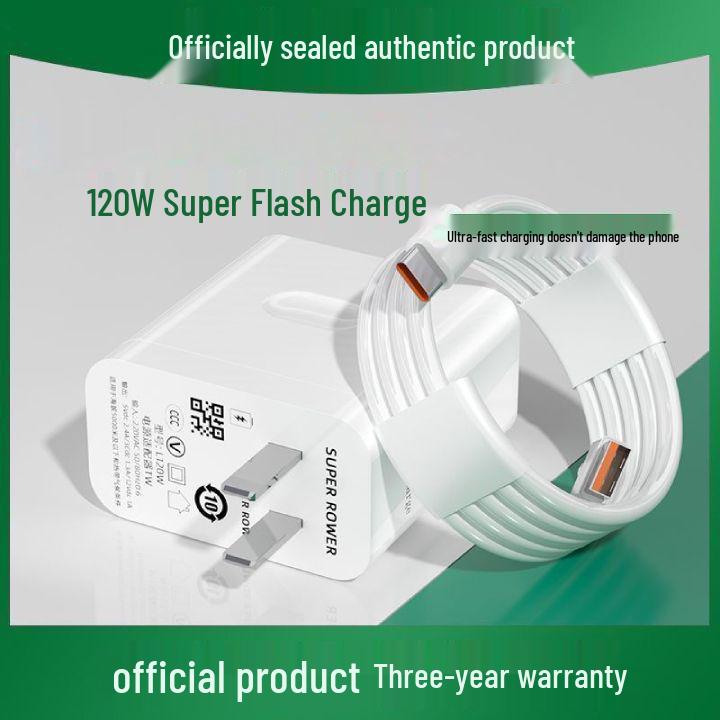 120W Super Flash Charger & Data Cable Set for Reno8/Reno6/R9 - Fast 6A Charging