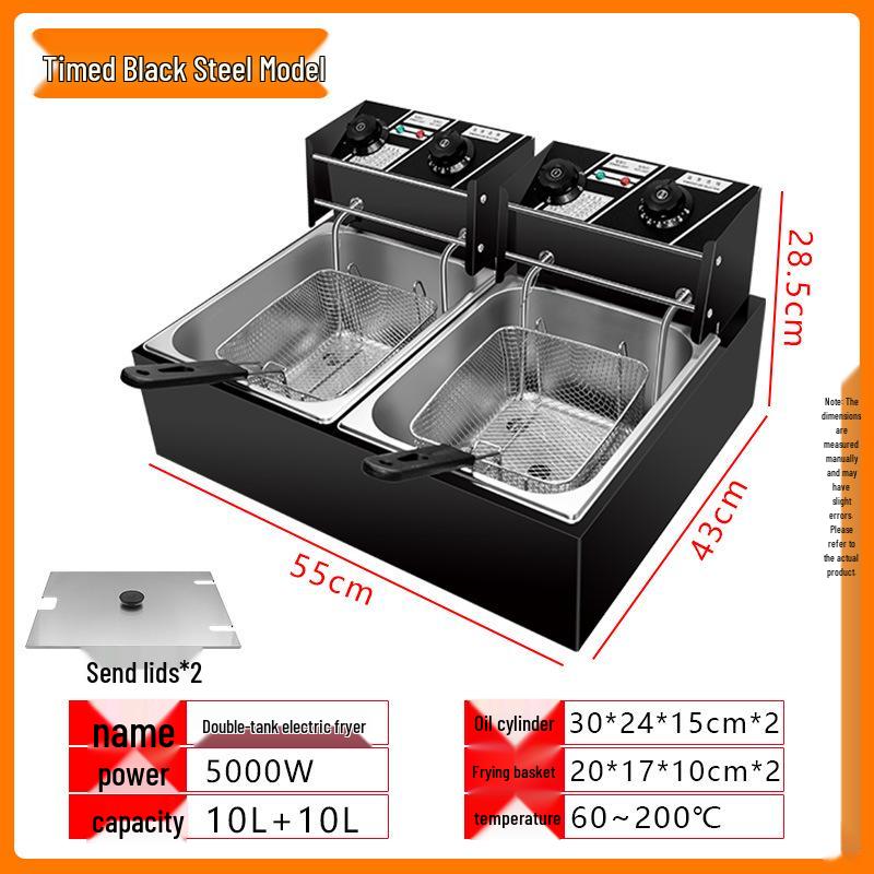 

Электрическая фритюрница из нержавеющей стали с двумя емкостями - Фритюрница с постоянной температурой для шашлычков, картофеля фри, уличной еды.