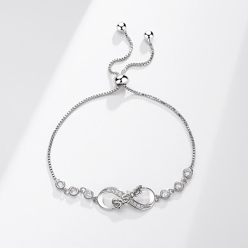 Unendliche Liegesschleife Verstellbares Zugkettenarmband für Damen Mit Zirkonsteinen Personalisierter Modeschmuck Geschenk