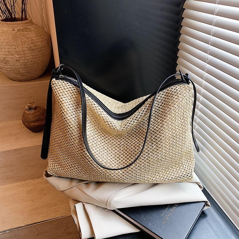 Vintage woven tote bag straw bag large capacity armpit bag shoulder bag holiday wind beach bag women
