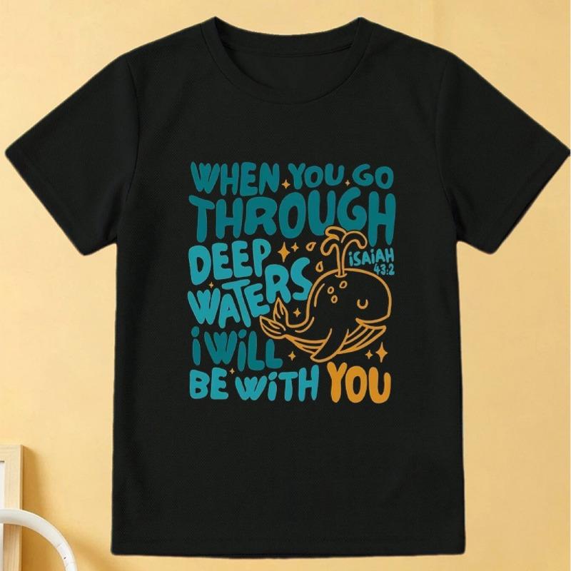 Boys Crew Neck Short Sleeve T-Shirt with Whale & Letter Print 110 чёрный